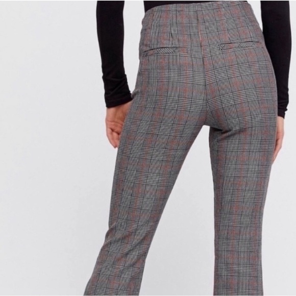 Free People Mini Kick Flare Plaid Cropped Pants. - Picture 2 of 9